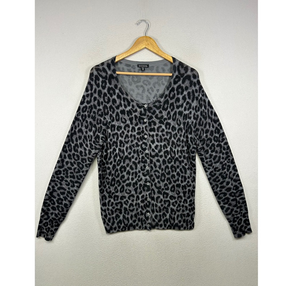 Animal Print George Womens XXL Grey Leopard Button Front Cardigan Sweater 20